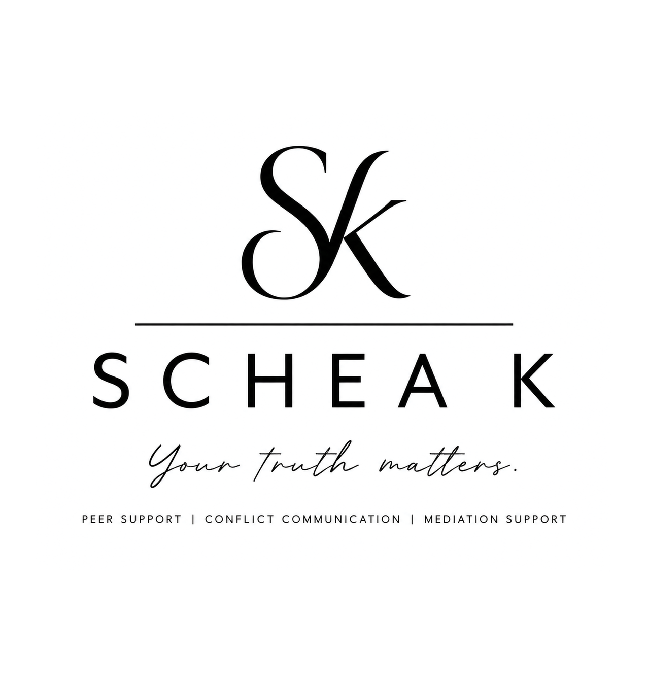 Schea K Solutions logo with SK monogram and “Your truth matters.”