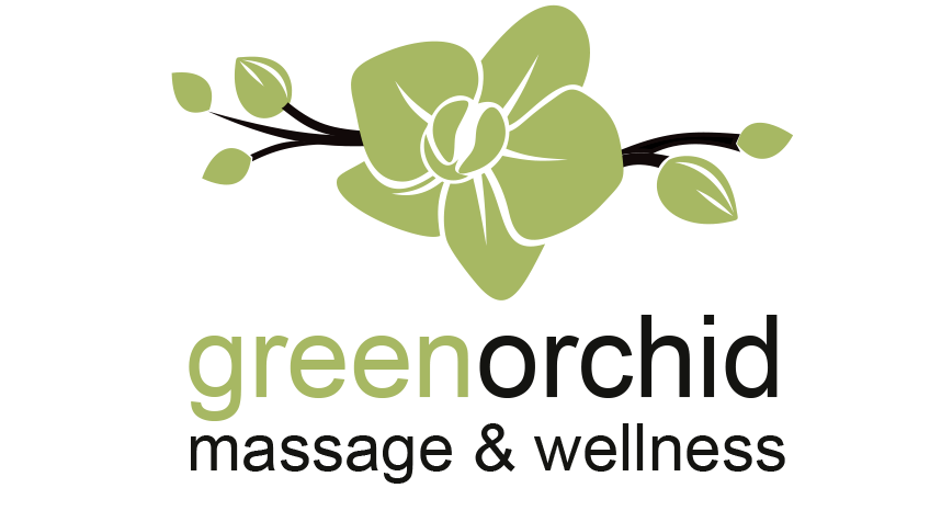 Logo of Green Orchid Massage & Wellness featuring a green orchid flower and leaves