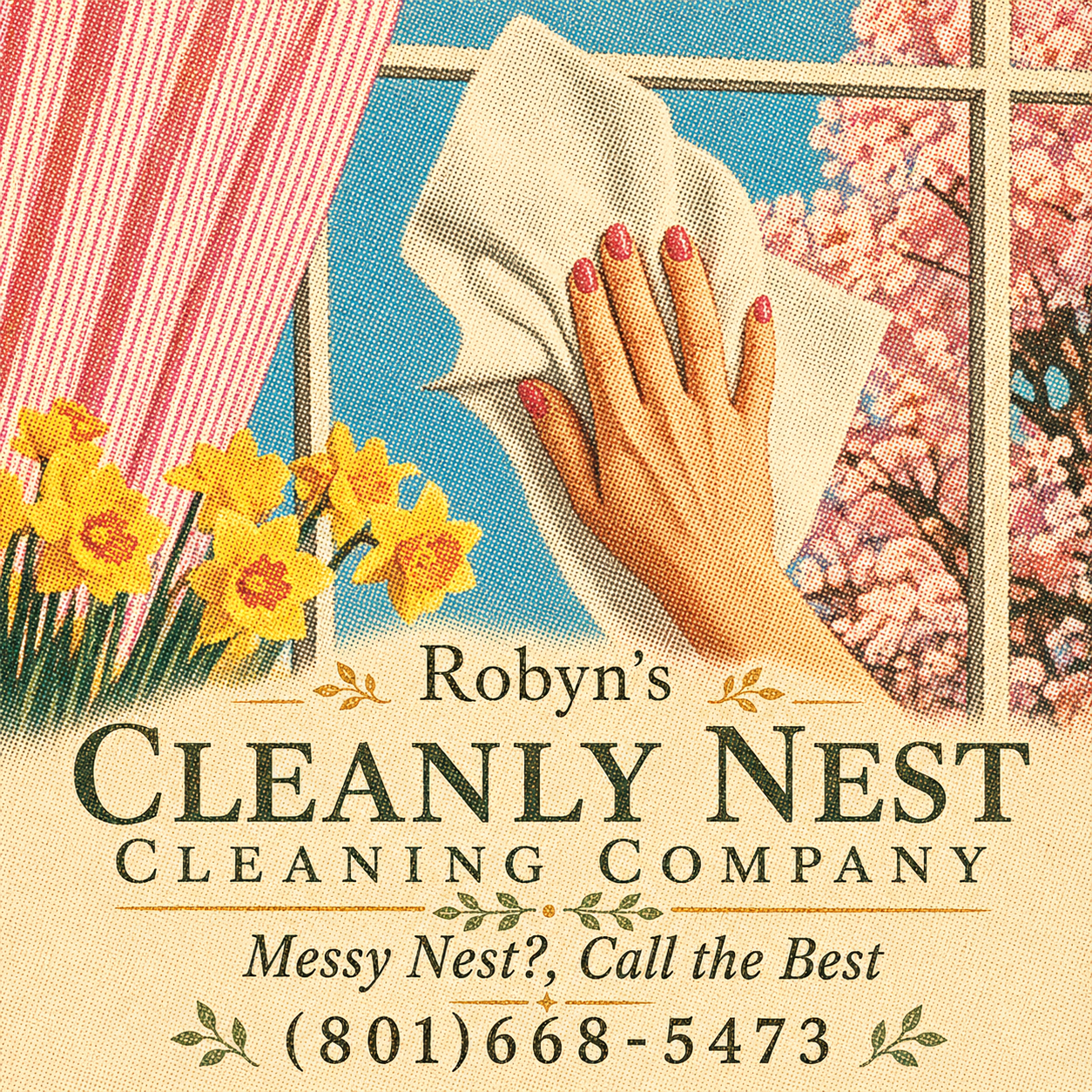 A poster for Robyn's Cleanly Nest Cleaning Company.