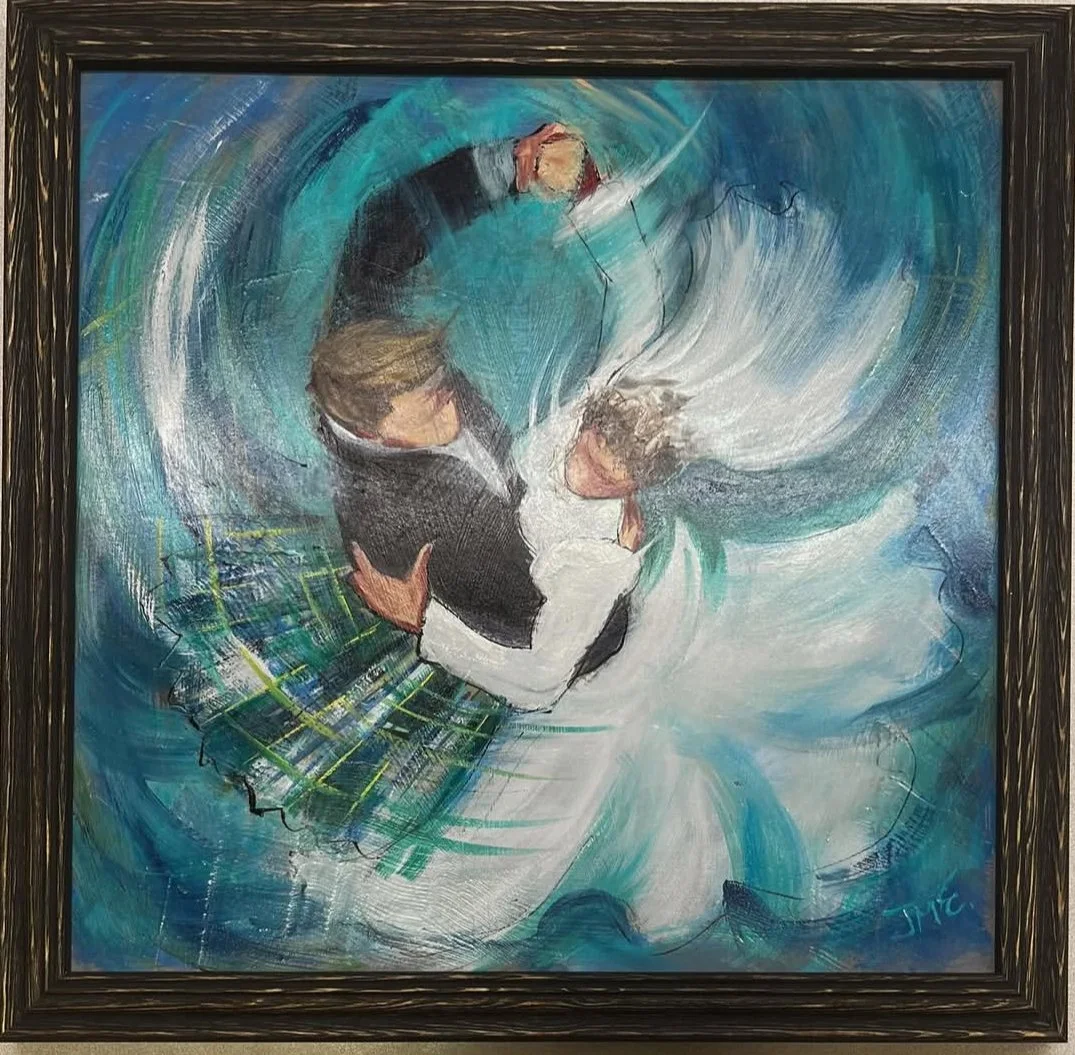 original painting of couple dancing, framed