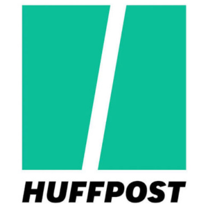 HuffPost logo with stylized green slash and black text