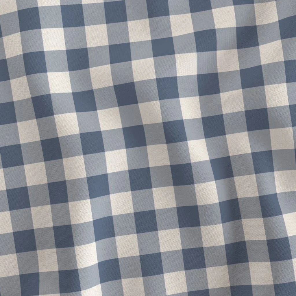 Close-up of blue and white checkered fabric.