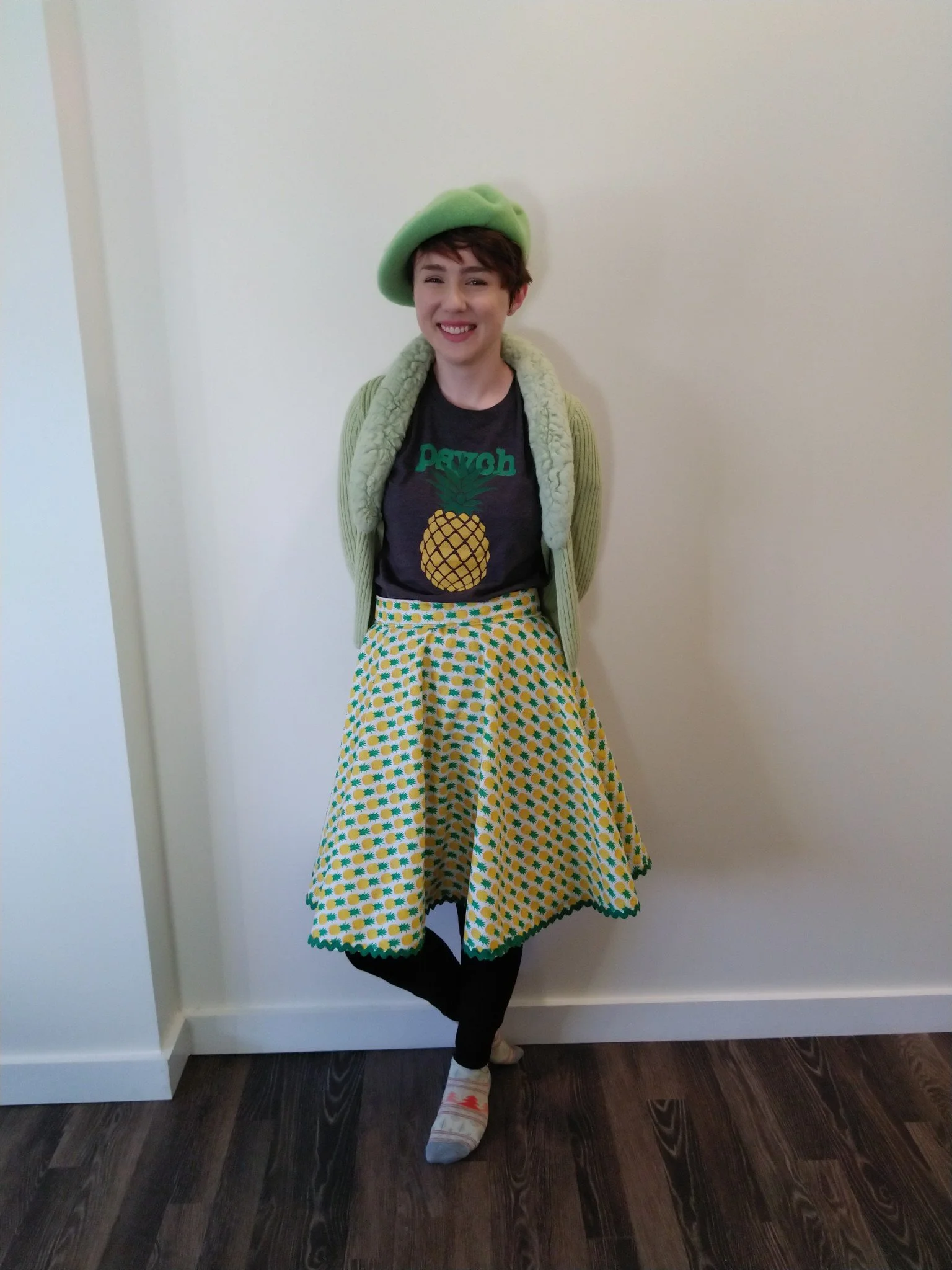 A pineapple skirt I made. I was just getting back into sewing. I made it because I was going to meet the cast of Psych, one of my favorite shows.