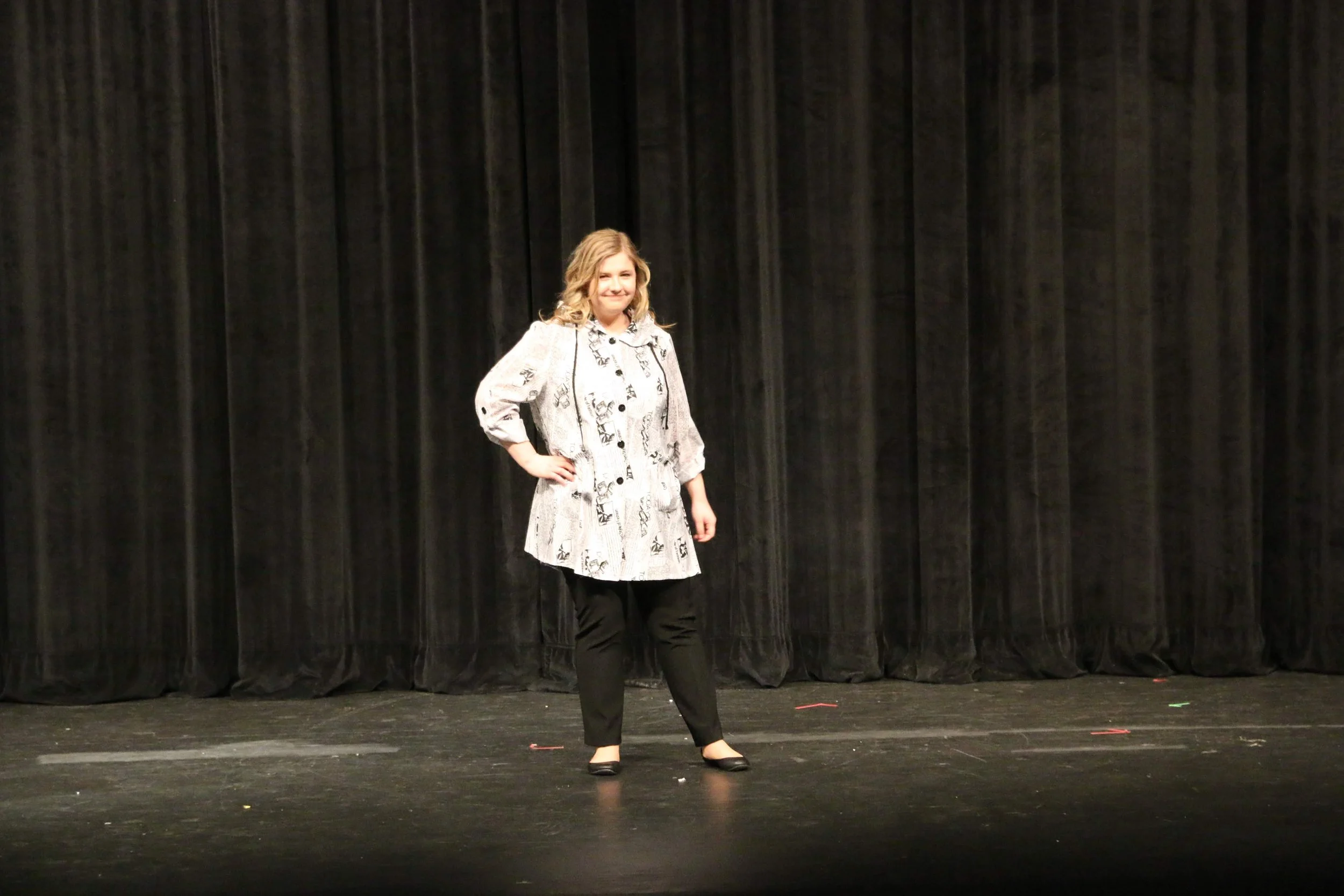 Rachel wearing an outfit donated by Lockett's
