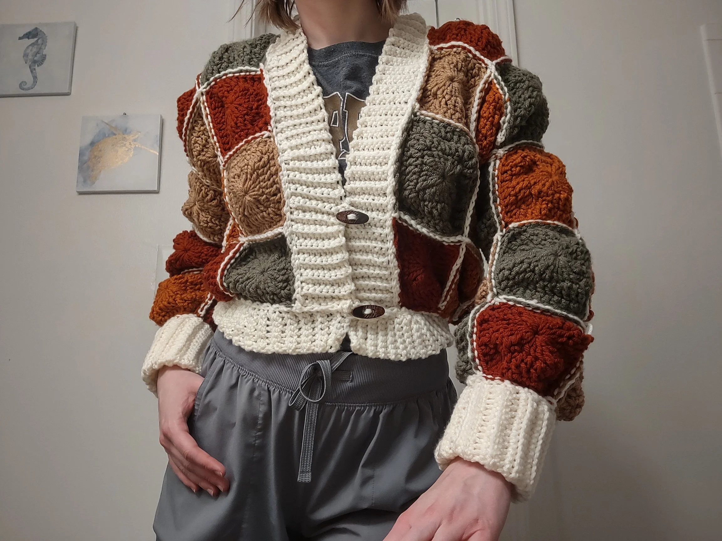 Crochet cropped cardigan (unlined). 