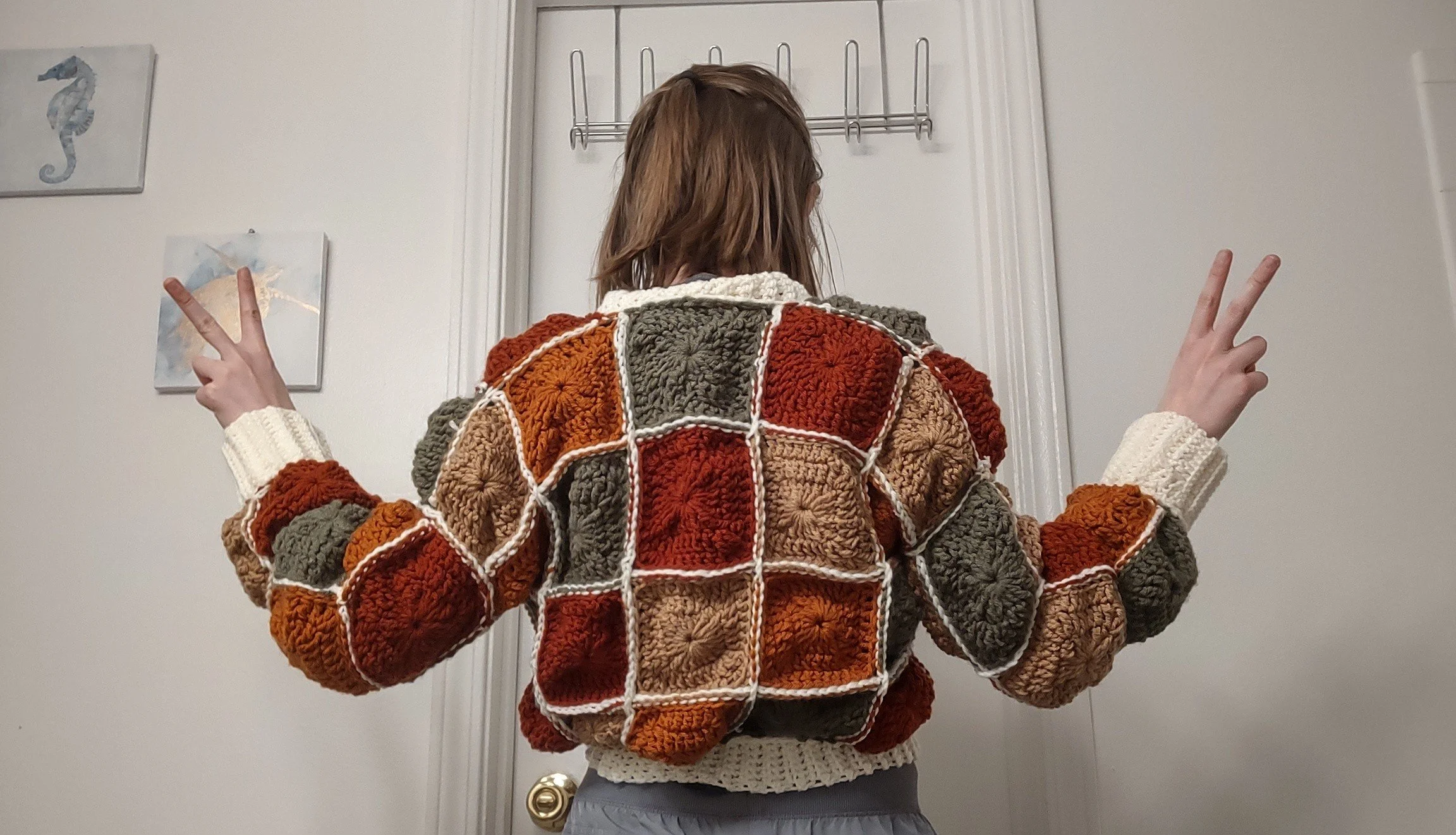 Crochet cropped cardigan (unlined). 