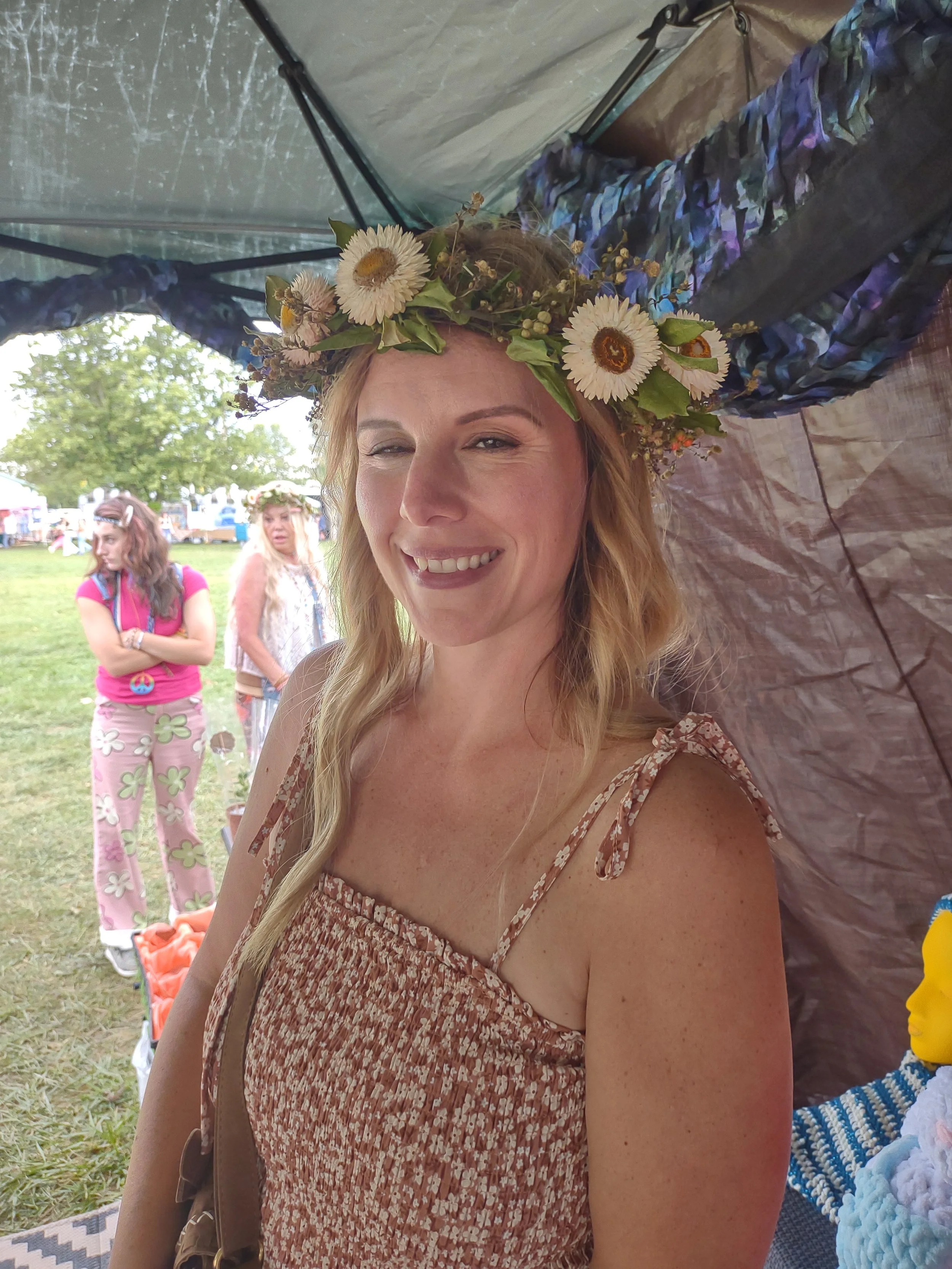 A shopper modelling one of Natalie's (fresh flowers) handmade crown! (2024)