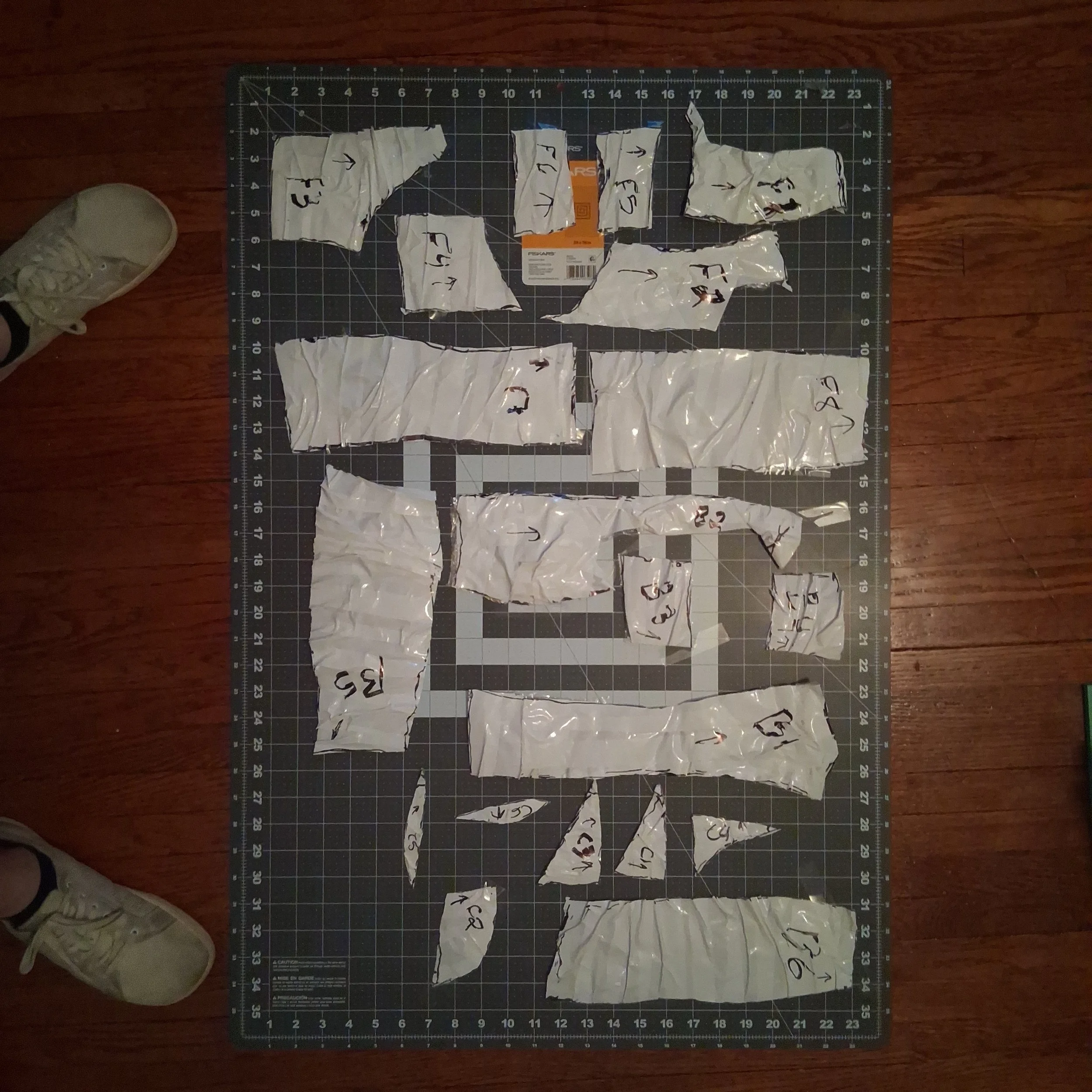 Form pieces laid out to be turned into pattern pieces.