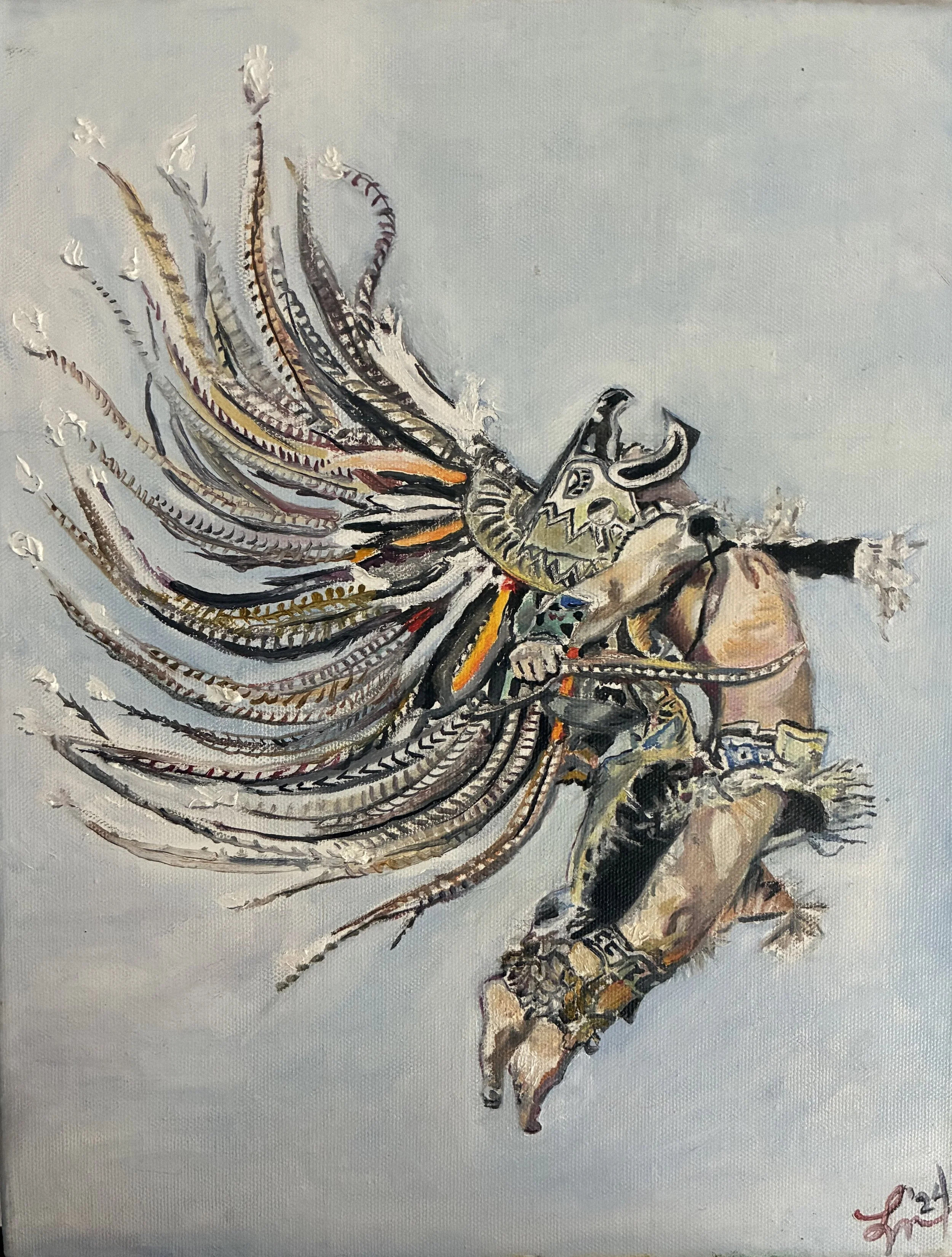 Original Oil Painting: Indigenous Warrior in Full Regalia - 11x14 in.