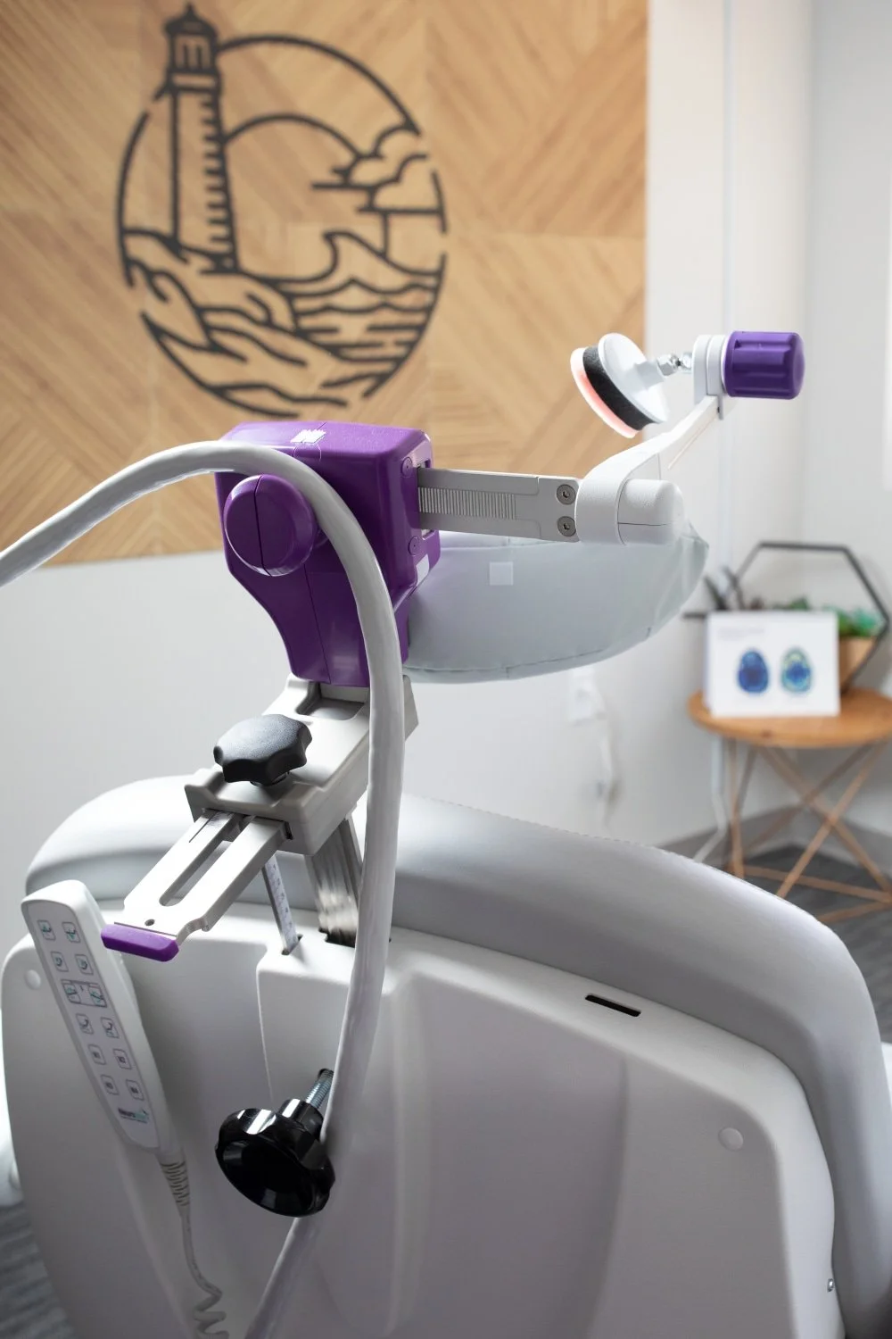 Medical or dental examination chair in a clinic or hospital.