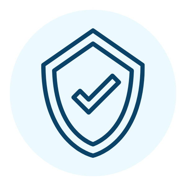 A shield icon with a checkmark inside, symbolizing security or protection.