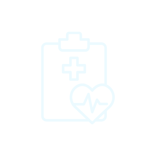 Medical clipboard with a plus sign and a heart with an heartbeat line.