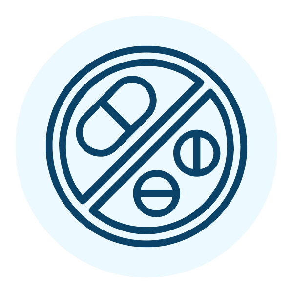 An icon of various pills and tablets on a circular background.