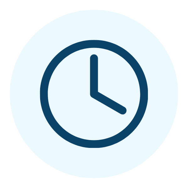 Clock showing 3:00 with a light blue background.