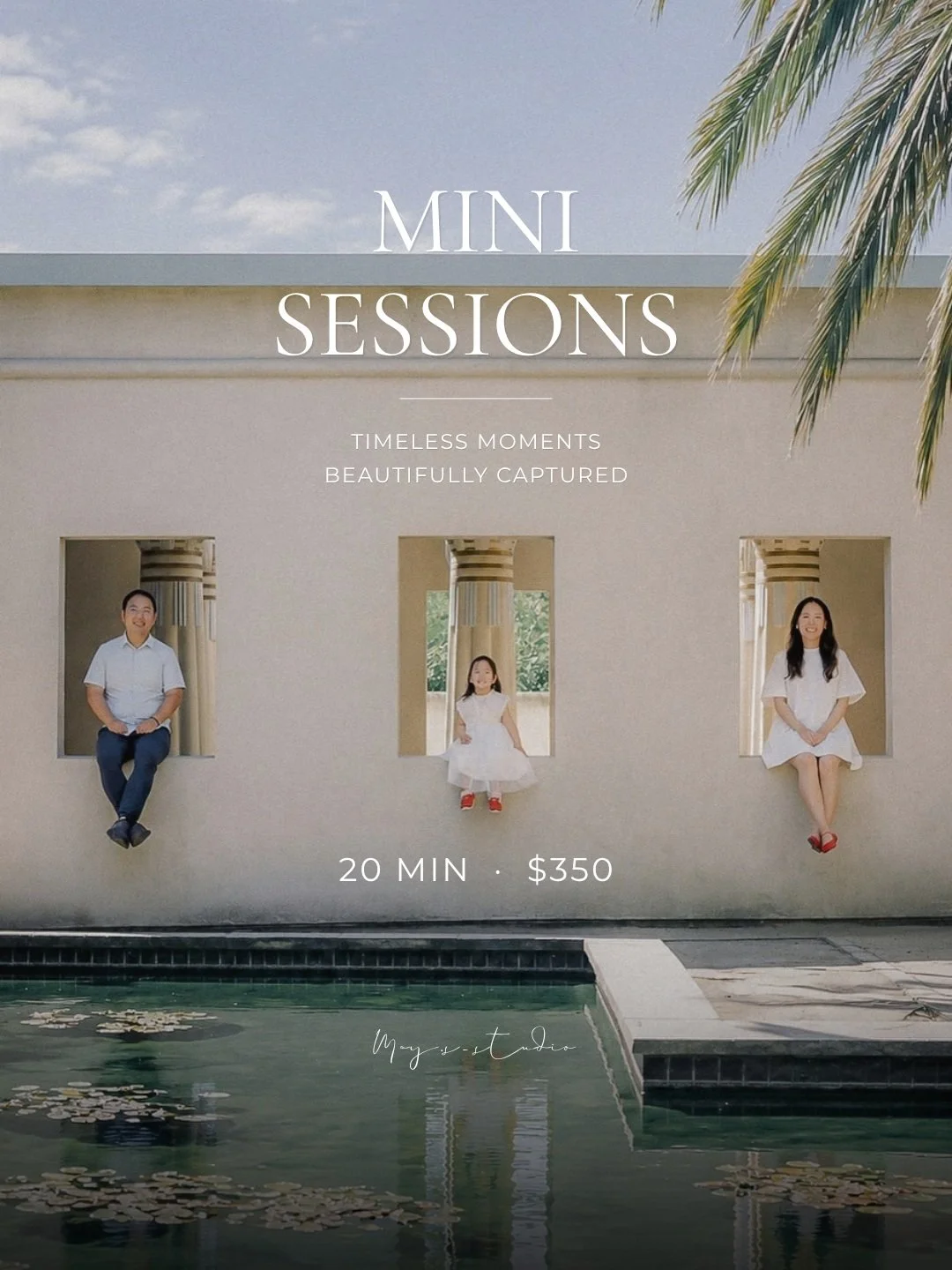 2026 Fall Mini Sessions
가을의 빛과 풍경 속에서 가족, 커플, 그리고 소중한 사람과의 순간을 자연스럽고 따뜻하게 담아드립니다.

📍 Oct 11 &middot; Egyptian Museum, San Jose
📍 Oct 25 &middot; Crissy Field, San Francisco
📍 Nov 1 &middot; Palace of Fine Arts, San Francisco

20 min &middot; $350
