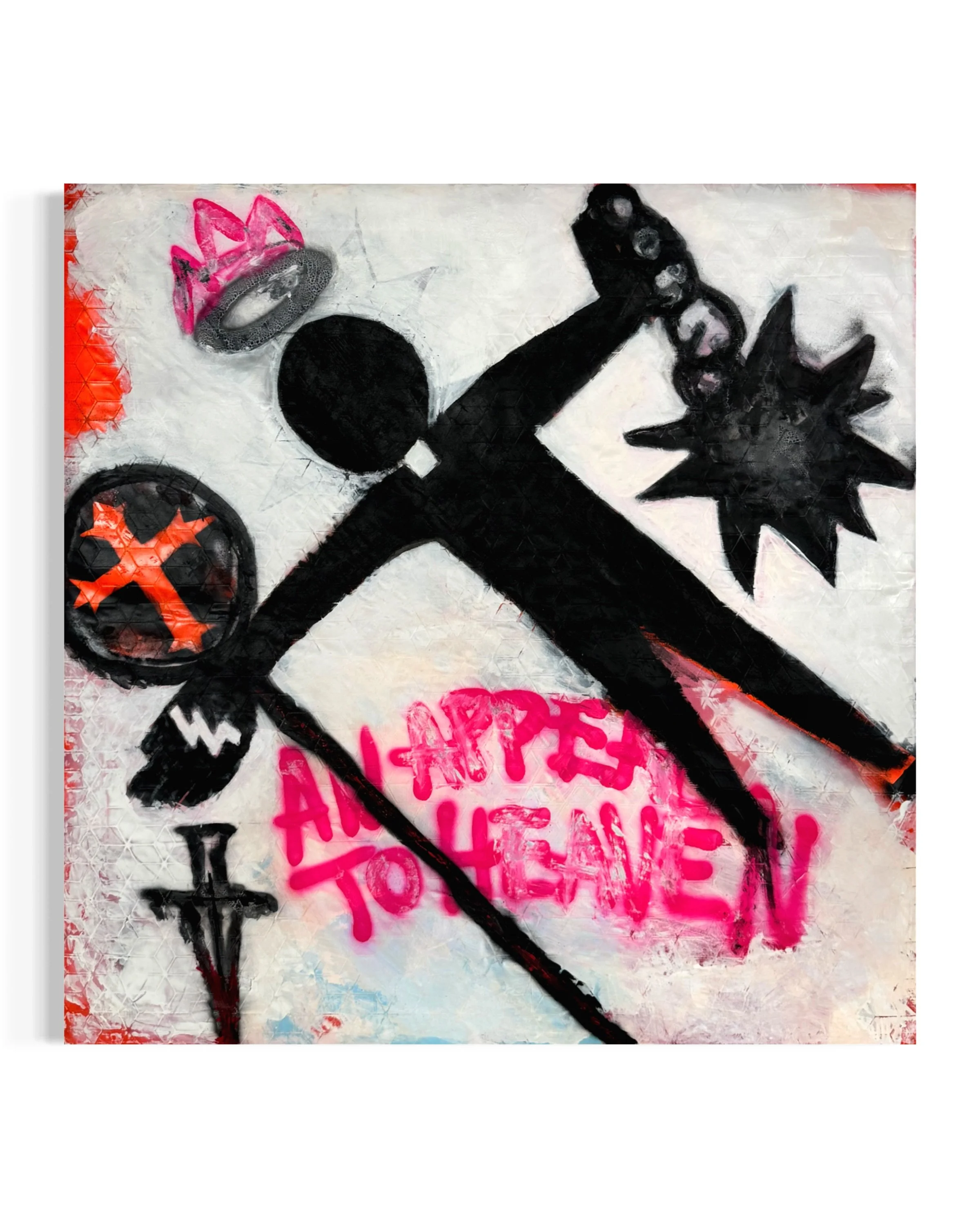 An Appeal to Heaven

Medium: Acrylic, Gesso, and Spray Paint on Repurposed Reflective Roll-Up Vinyl

Dimensions: 36 in. X 36 in. X 1.5 in. 

An Appeal to Heaven is a metaphor for the things that we as human kind do to appeal to our Gods or God. The p