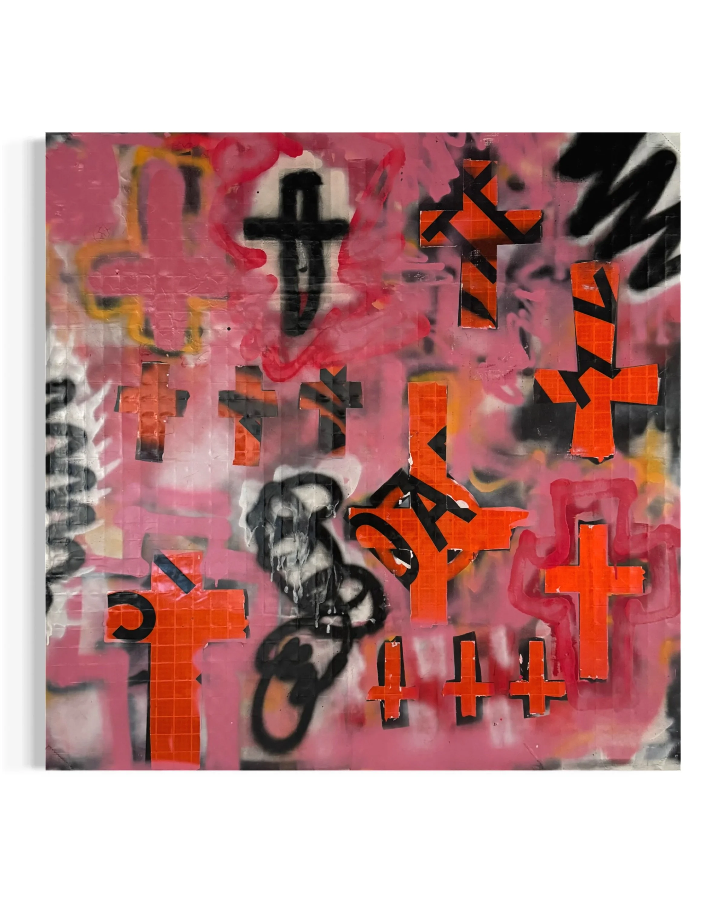 New Religion III 

Medium: Acrylic, and Spray Paint on Repurposed Reflective Roll-Up Vinyl

Dimensions: 44 in. X 44 in. X 1.5 in. 

New Religion III is simple. As time has gone on, like an adolescent child, humans have posed a lot of questions about 
