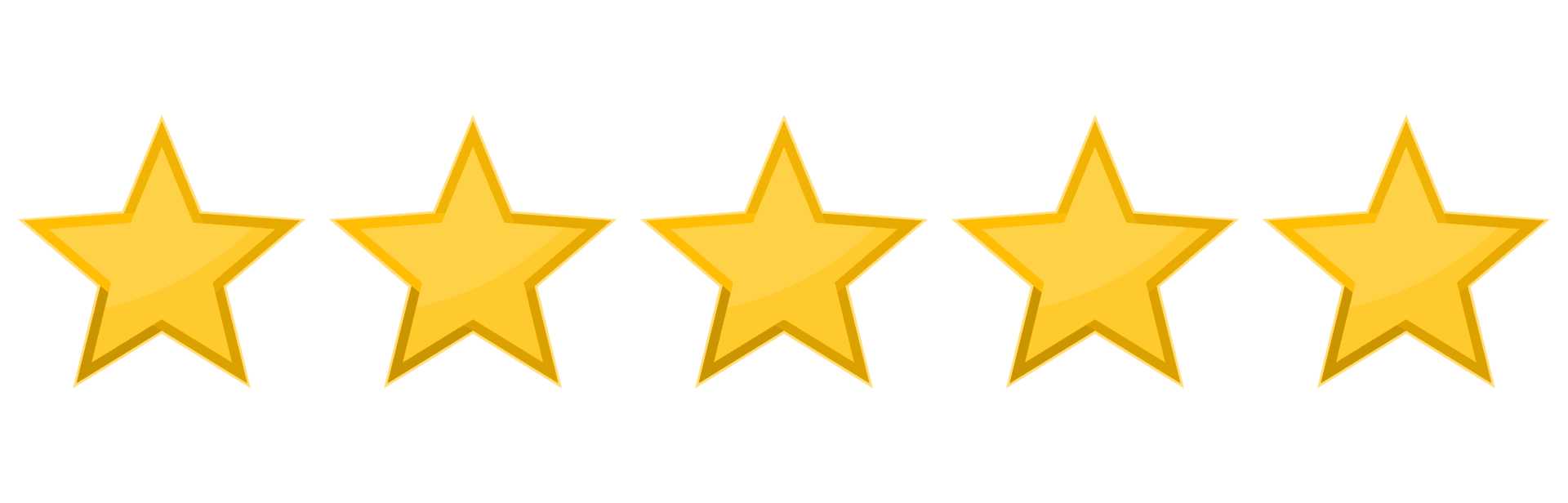 Five gold stars in a row, representing a five-star rating.