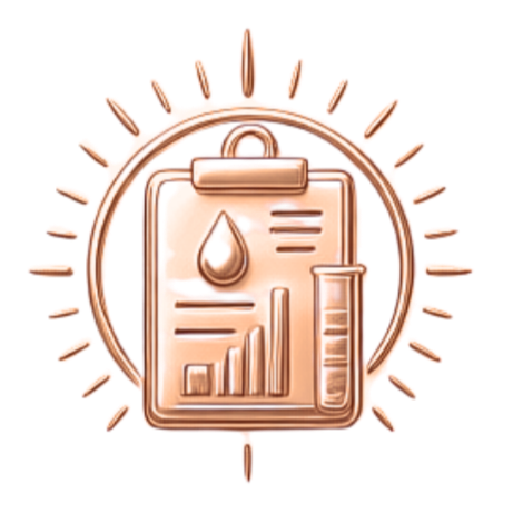 Sunburst icon with a water droplet, bar chart, and thermometer, representing data analysis or environmental metrics.