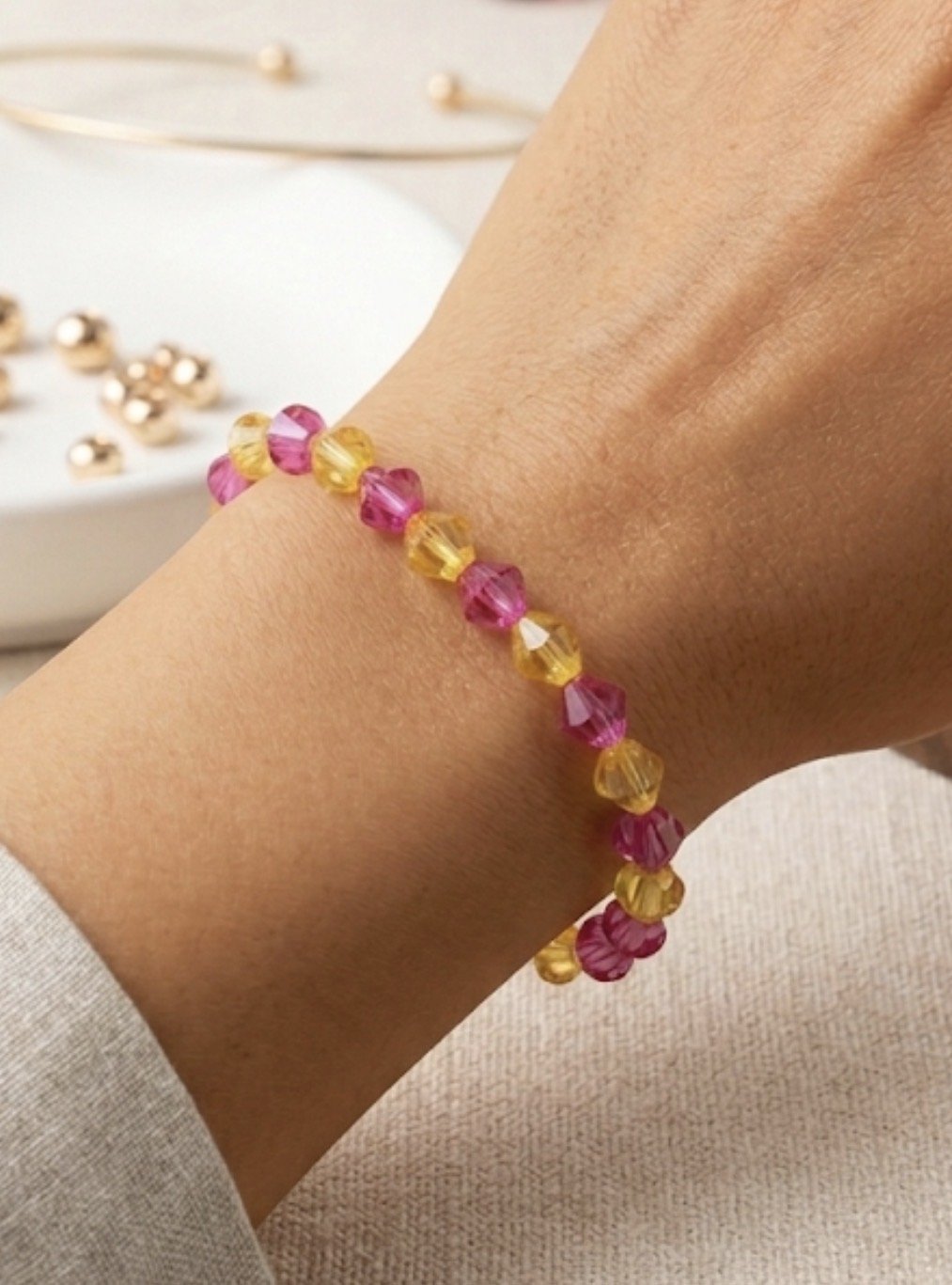 Pink and orange bead bracelet
