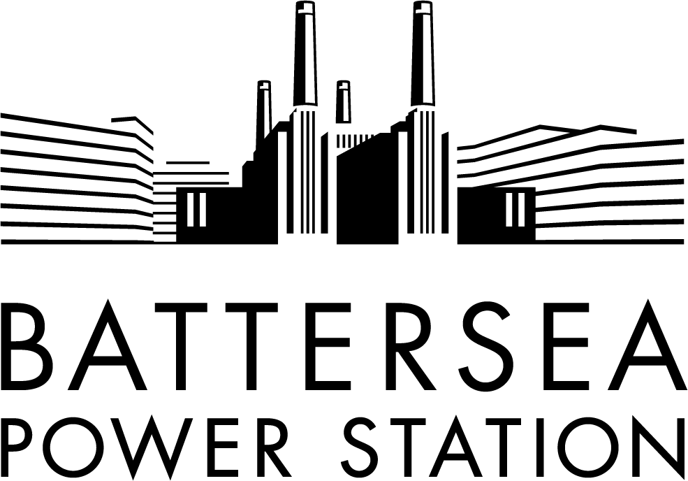 Logo of the Battersea Power Station, a building with tall chimneys, with the text 'Battersea Power Station' below.
