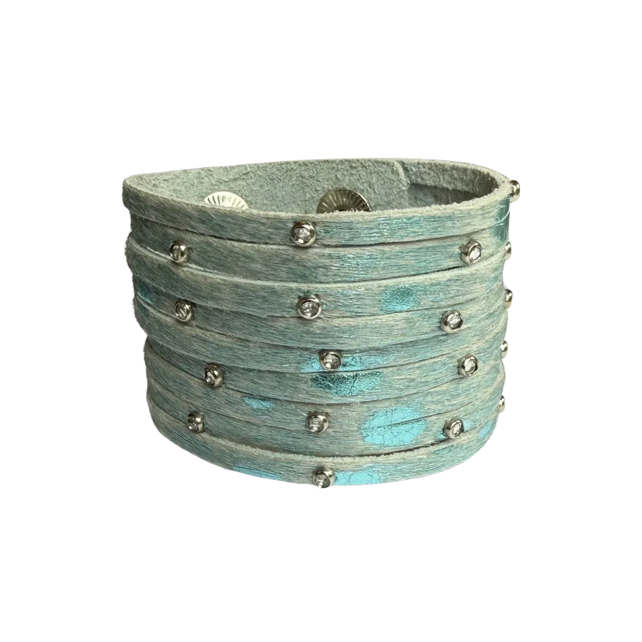 Artisanal Genuine Leather Cuff Bracelet - Aqua