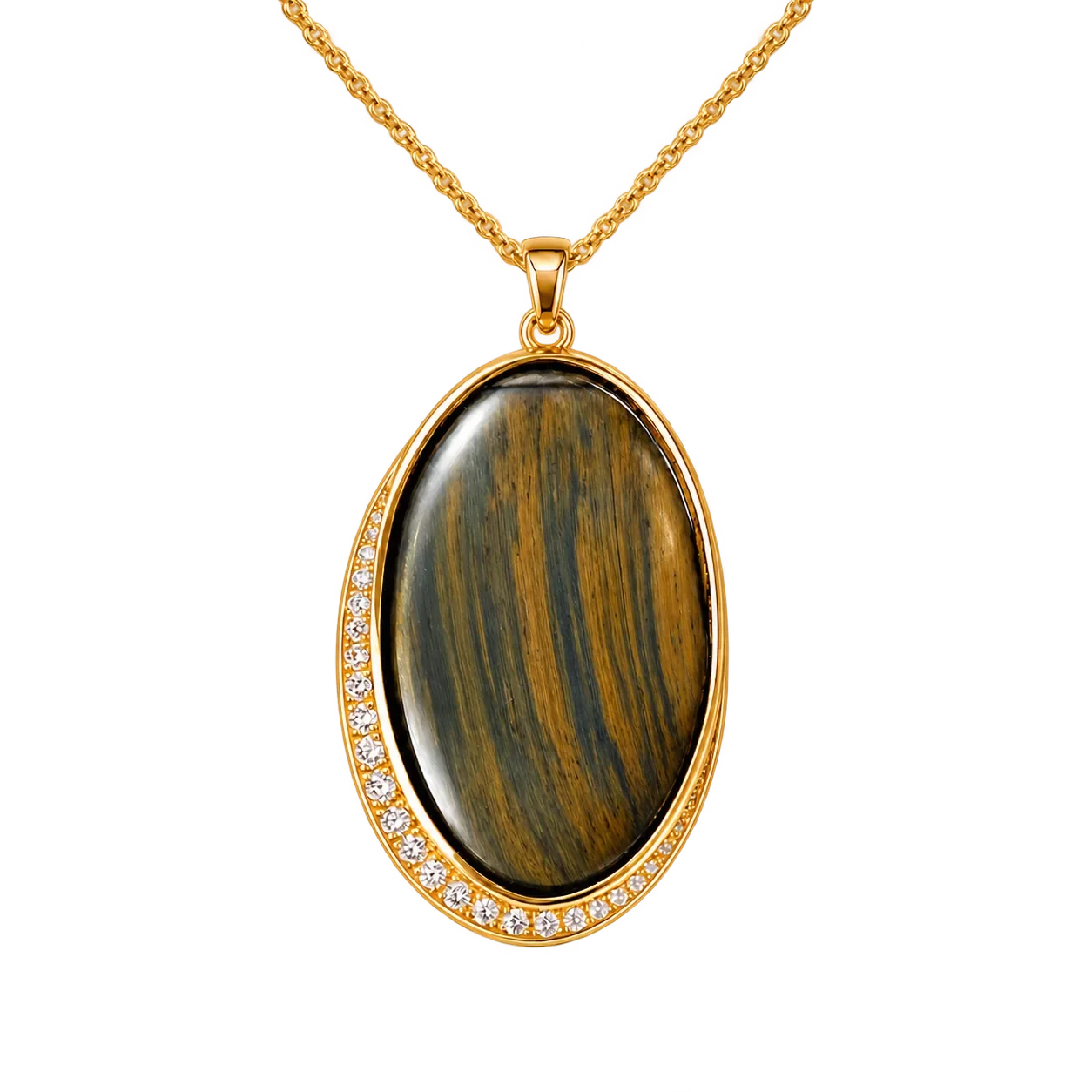 14K Yellow Gold Natural Hawk’s Eye Pendant