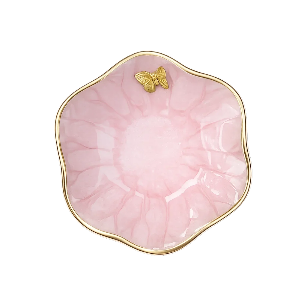 Lotus Flower Jewelry Dish, Pink with Butterfly