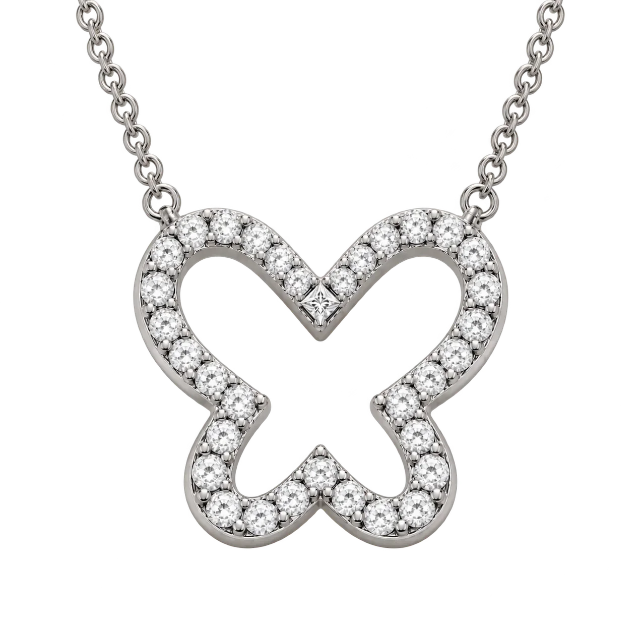 White Gold Lab-Grown Diamond Cut-Out Butterfly Necklace