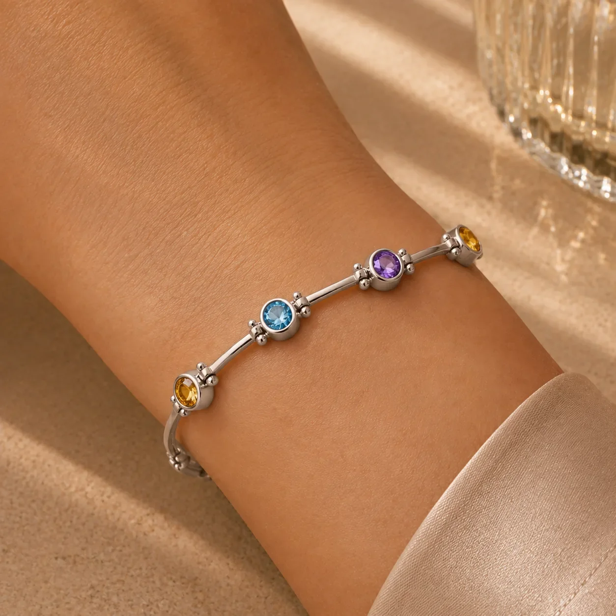 Celestial Harmony gemstone bracelet worn on wrist
