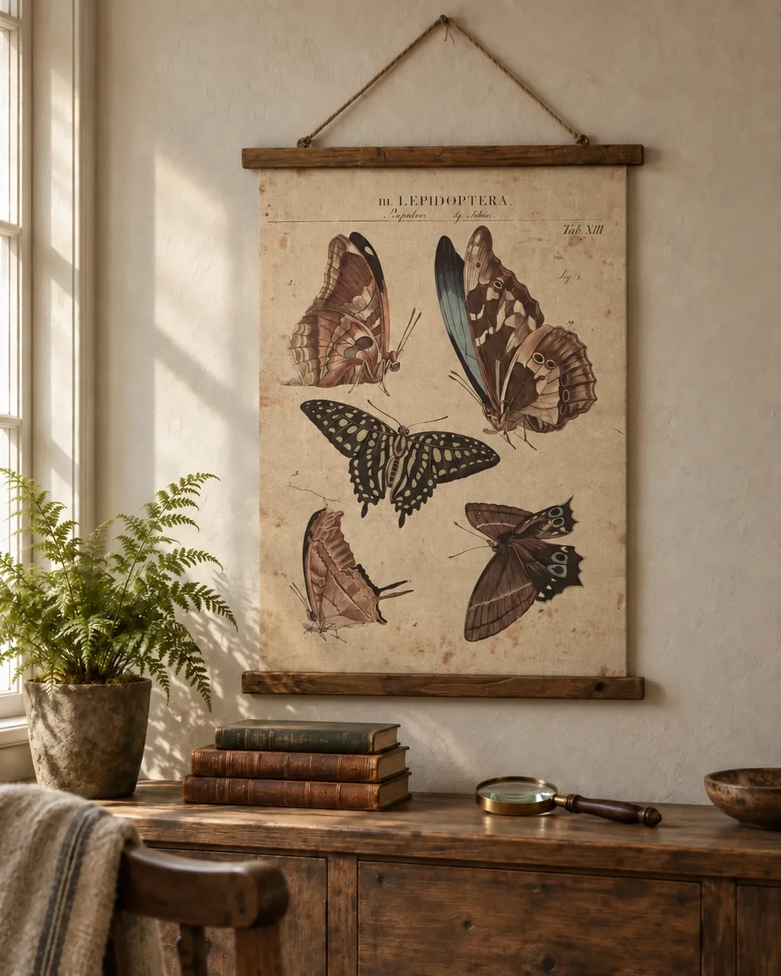 Vintage butterfly wall hanging styled on wall
