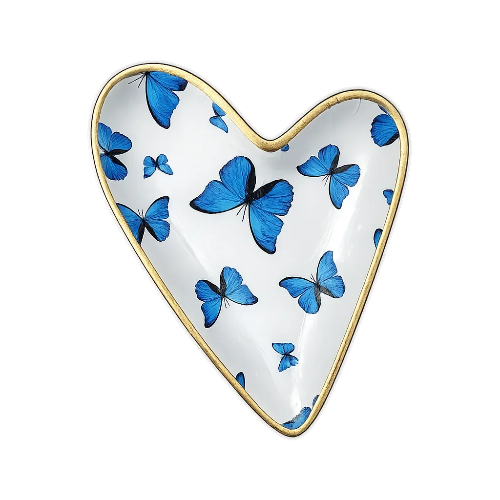 Blue Butterfly Ceramic Heart Dish