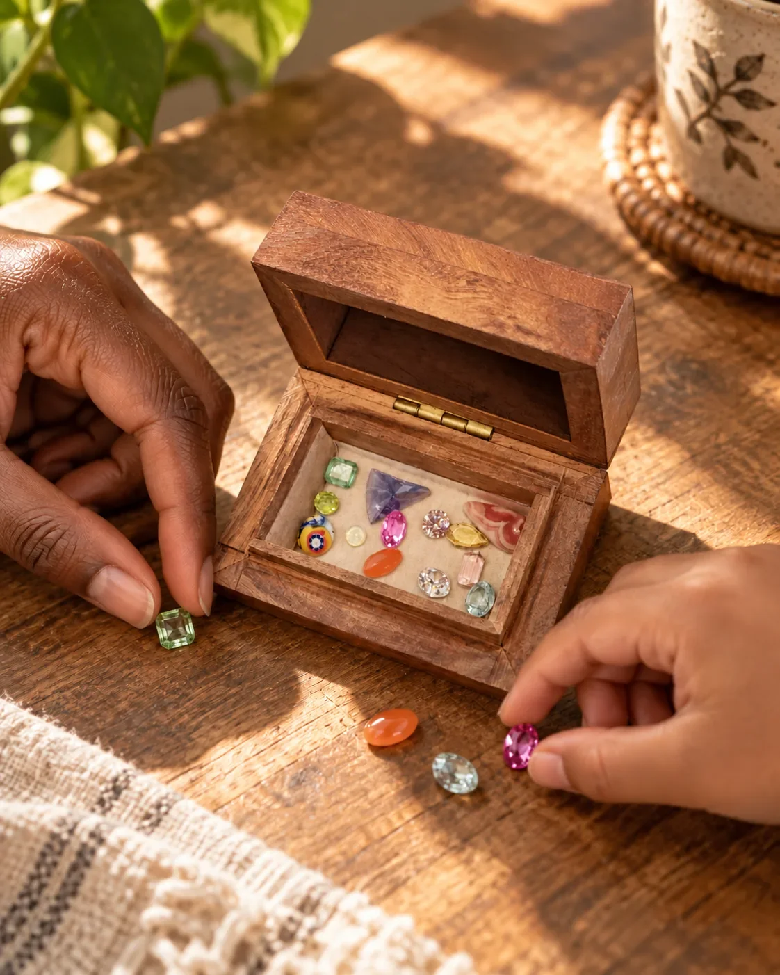 Cat's Gem Boxes opened showing curated gemstone collection