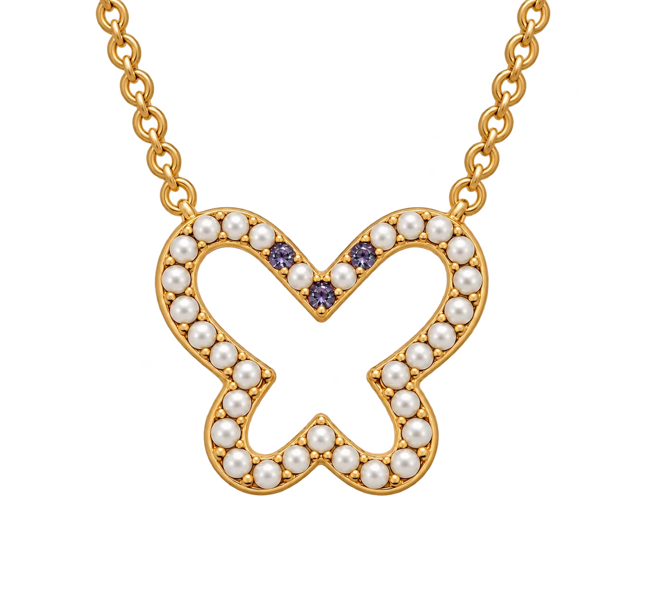 Pearl With Alexandrite Cut-Out Butterfly Necklace