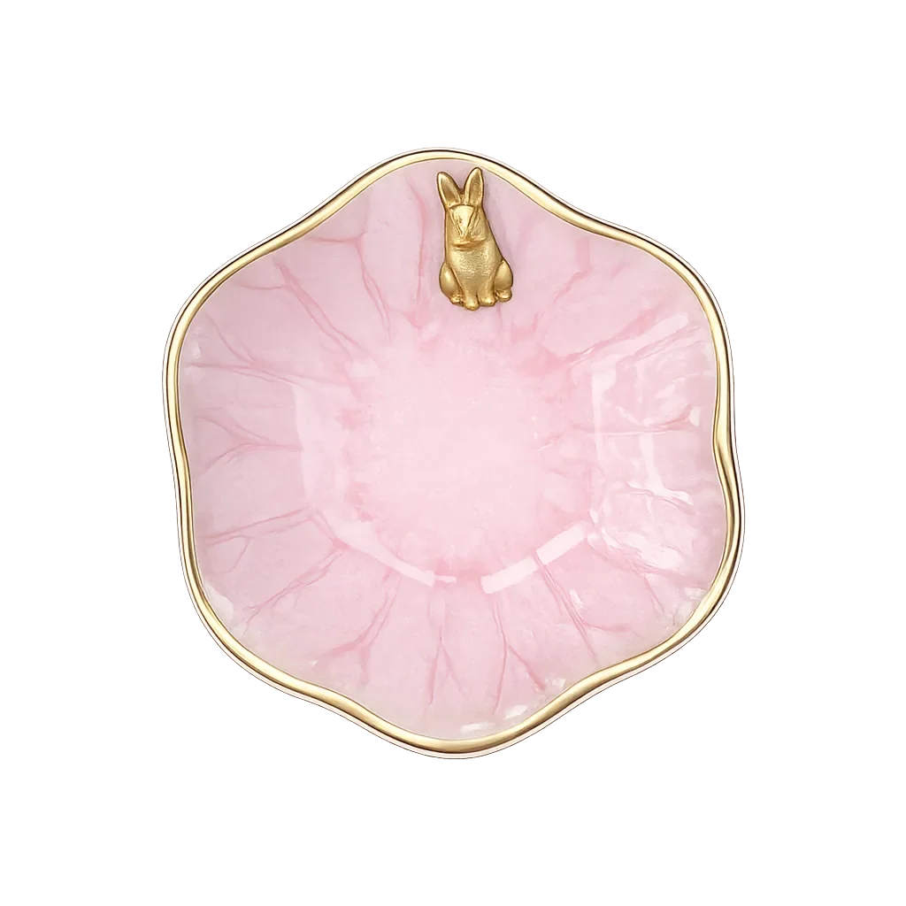 Lotus Flower Jewelry Dish, Pink with Bunny