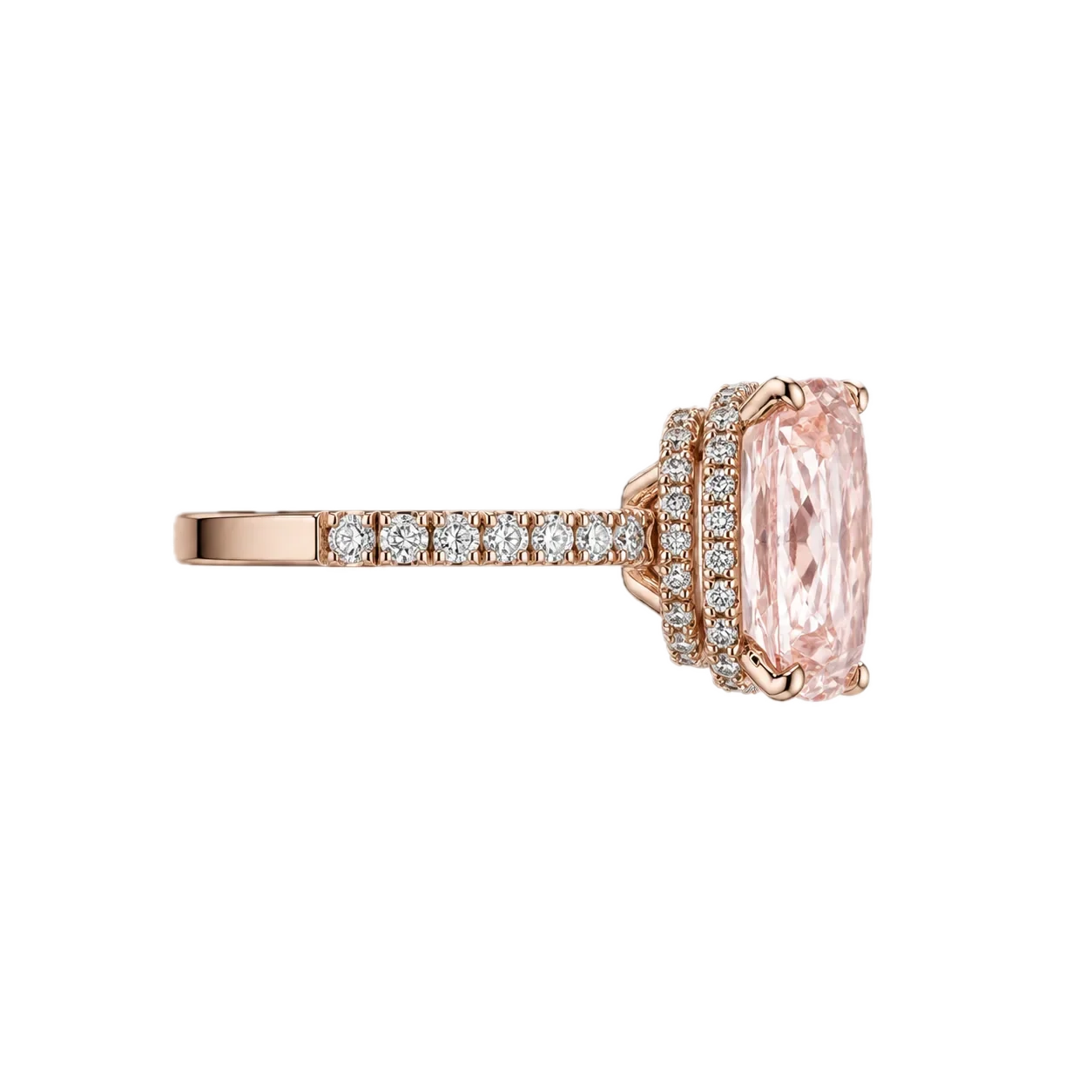 14K rose gold morganite diamond ring, side view