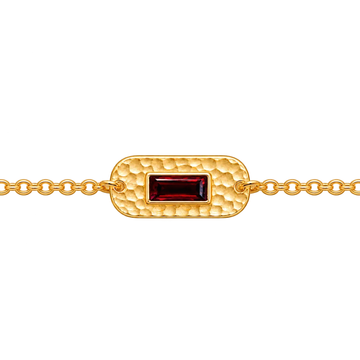 14K Yellow Gold Hammered Garnet Bracelet