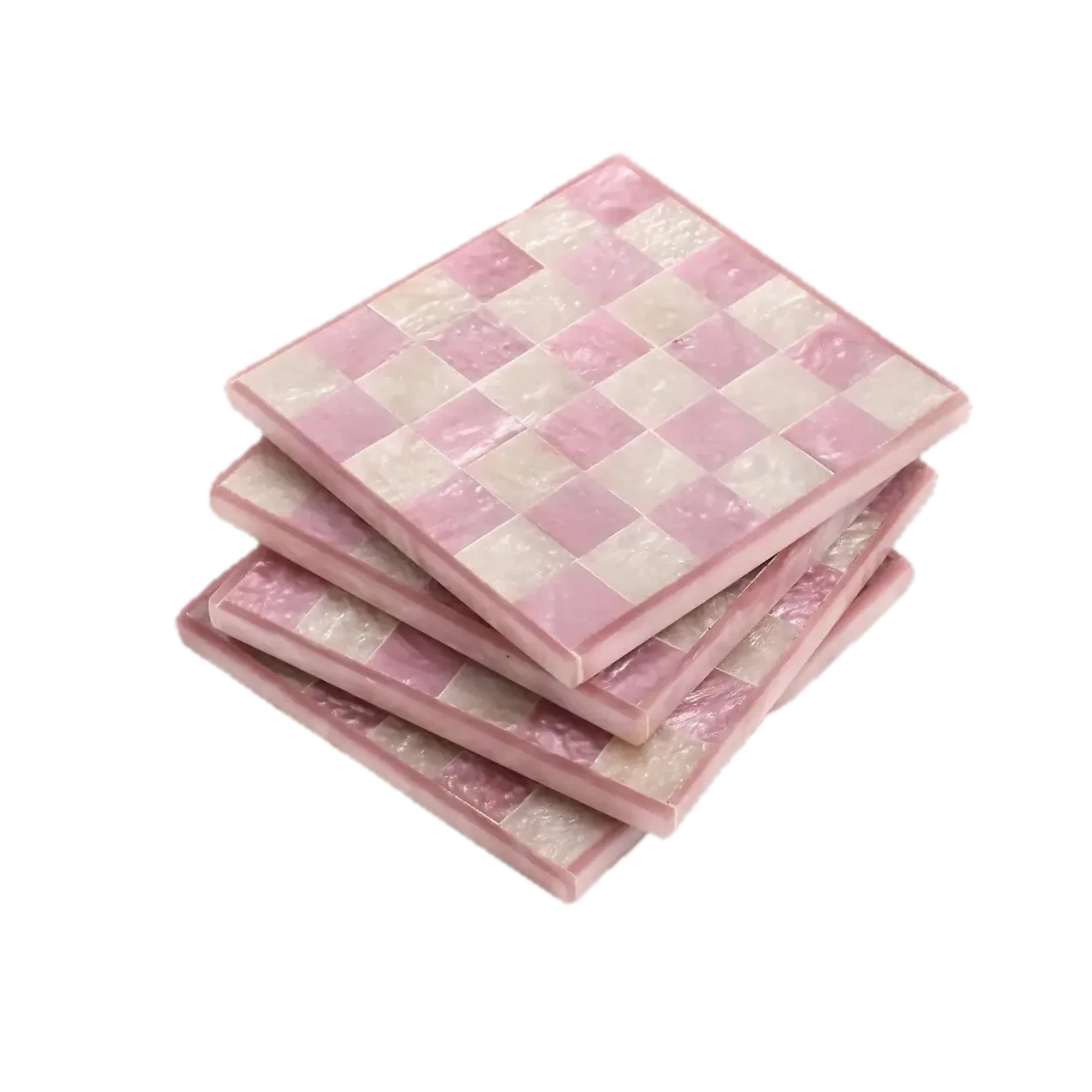 Pink-Checkered Coaster Set