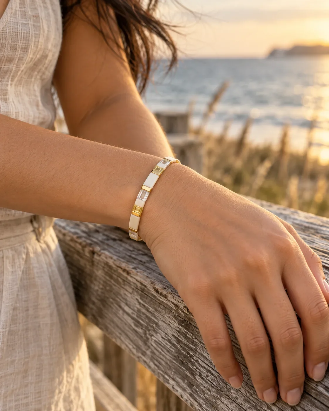 Pier Tila bead bracelet worn on wrist