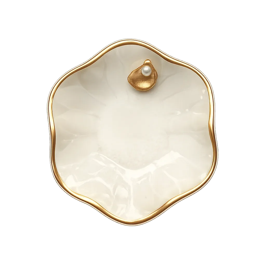 Lotus Flower Jewelry Dish, Ivory with Pearl