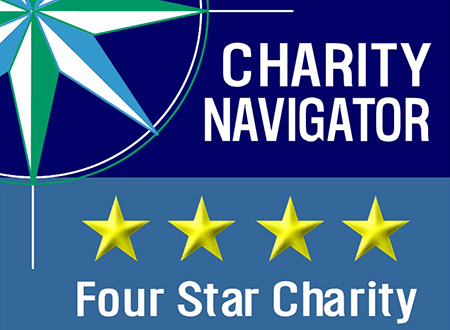 Charity Navigator logo with a four-star rating and text reading 'Four Star Charity'.
