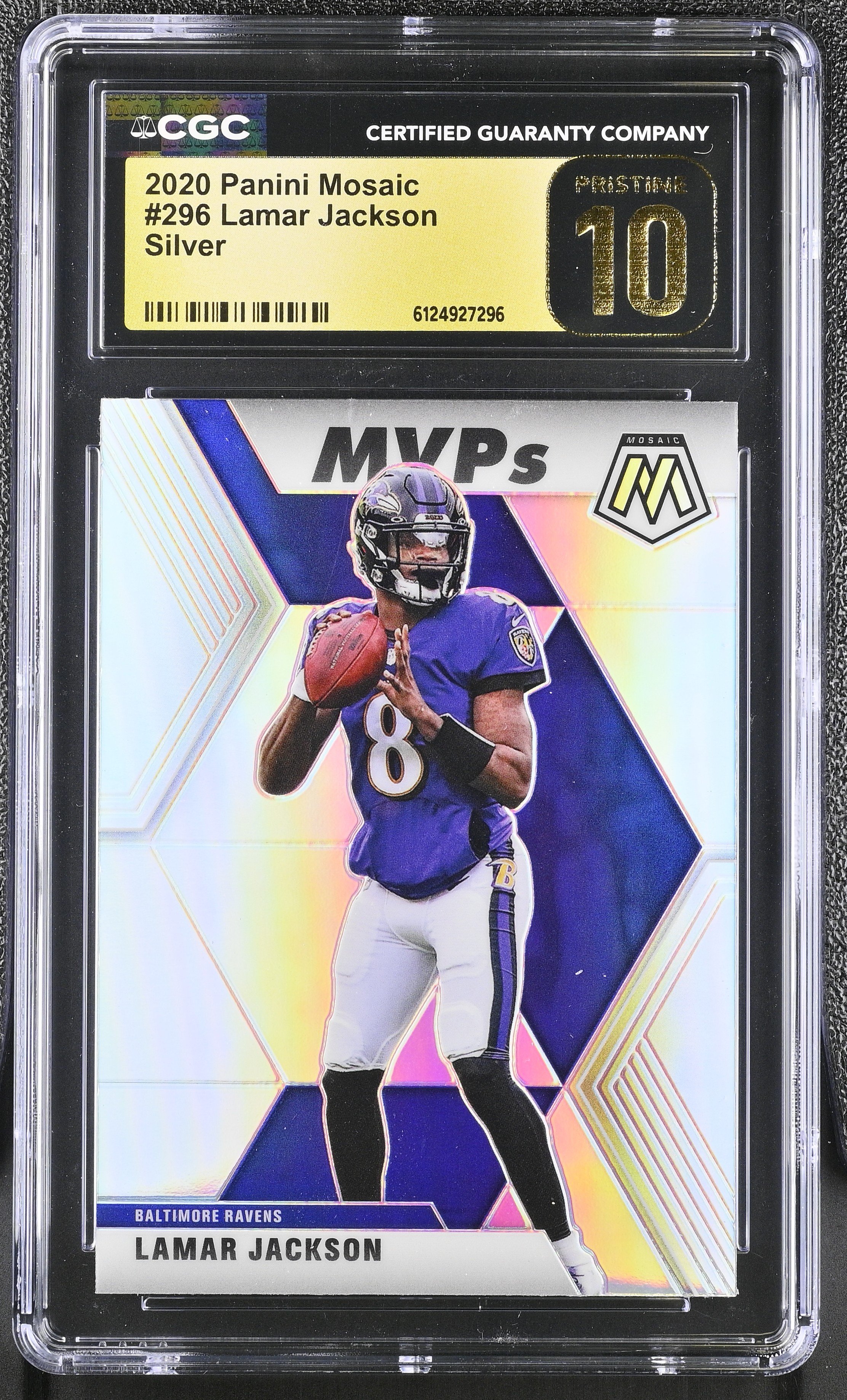 Lamar Jackson 2020 Panini Mosaic Silver #296 (CGC 10 Pristine Black Label)