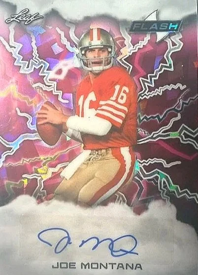 Joe Montana 2025 Leaf Flash Autographs Crystal Pink #19/19