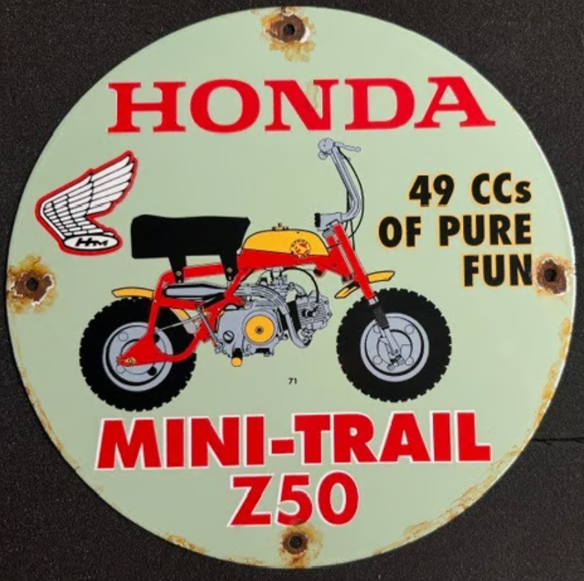 Vintage 1971 Honda Mini-Trail Z50 Dealership Sign