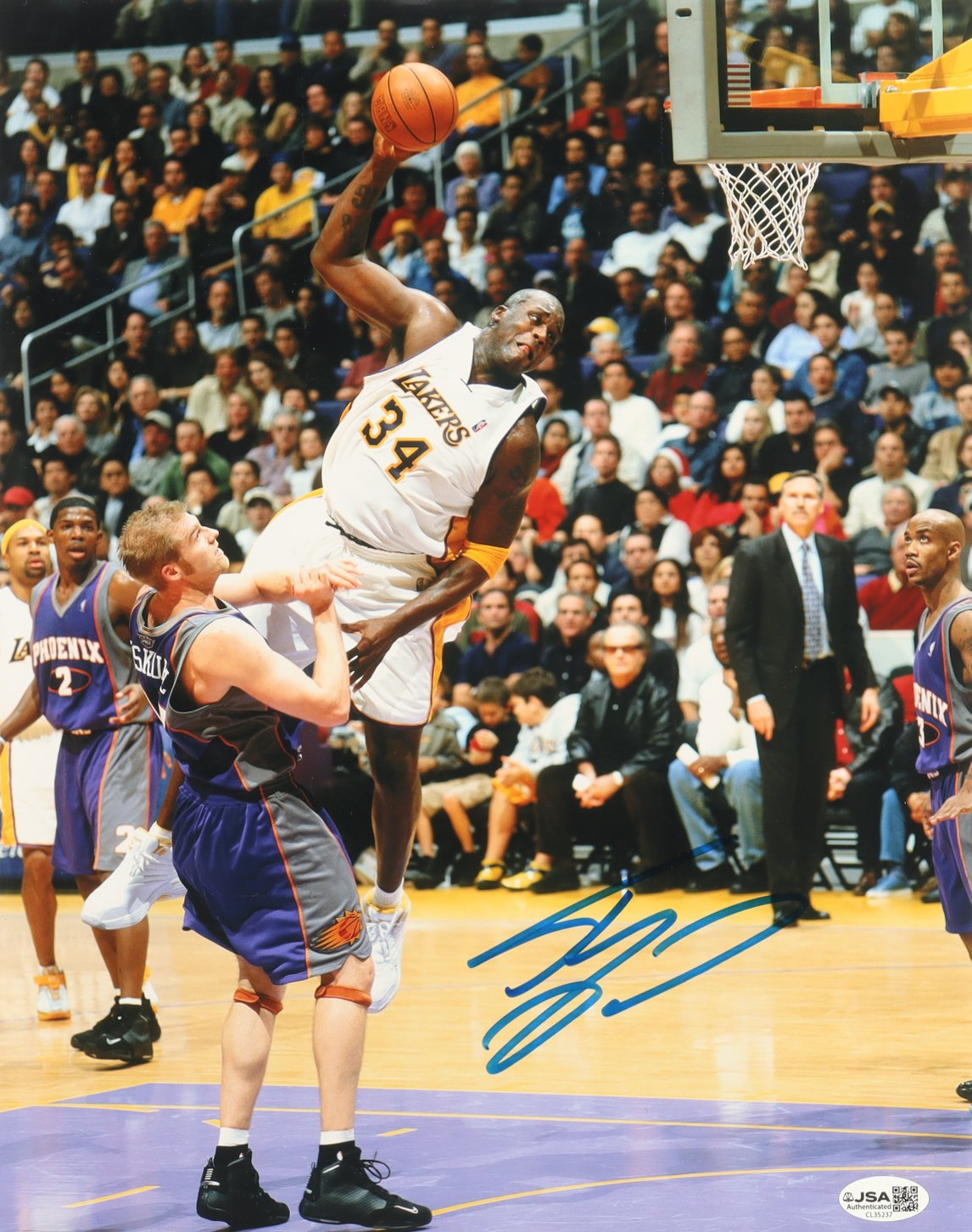 Rare Shaquille O'Neal Signed JSA Lakers 11x14 Photo with Jack Nicholson Background