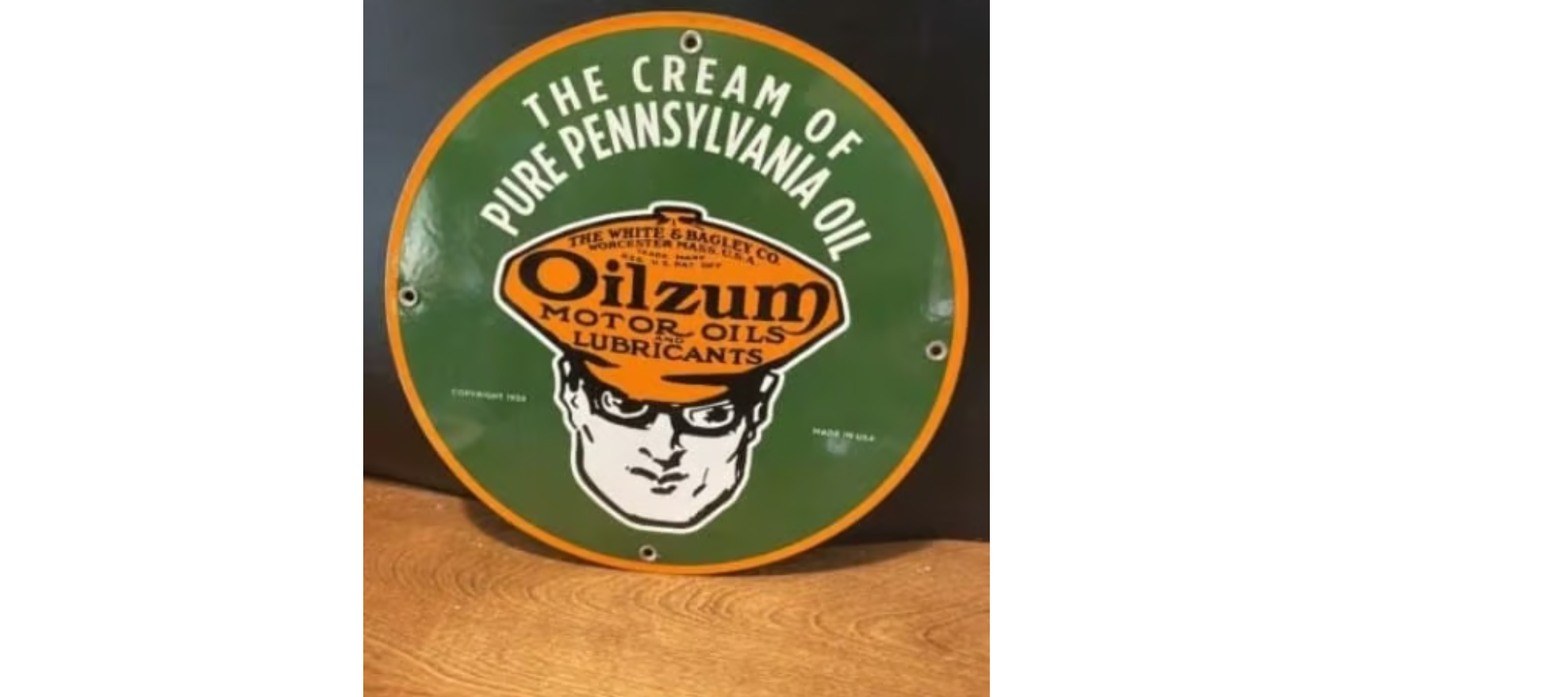 1939 Cream Pure Pennsylvania Oil Vintage Porcelain Sign
