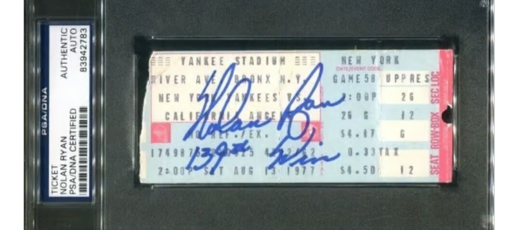 1977 Original Nolan Ryan Signed Baseball Ticket - PSA/DNA Certified