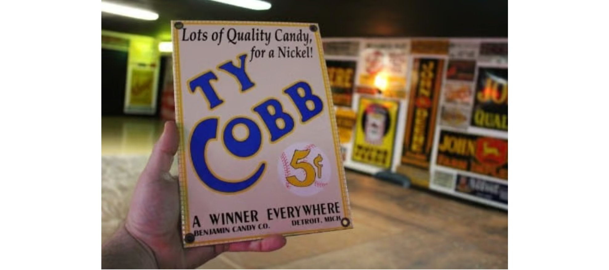 Vintage Ty Cobb Baseball Candy Sign