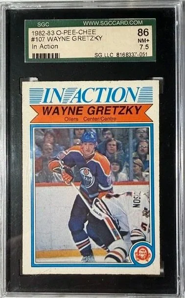 1982 Wayne Gretzky In Action O-Pee-Chee Card - SGC 86 NM+ 7.5