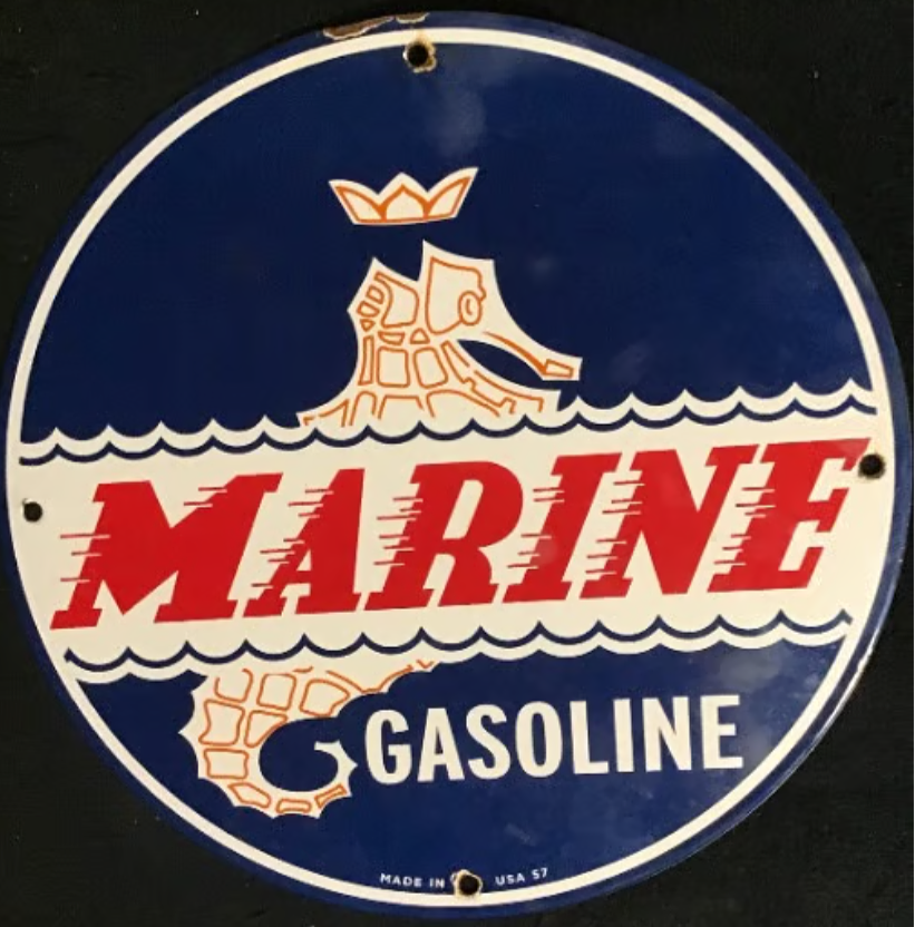 1957 Marine Gasoline Porcelain Service Station Sign